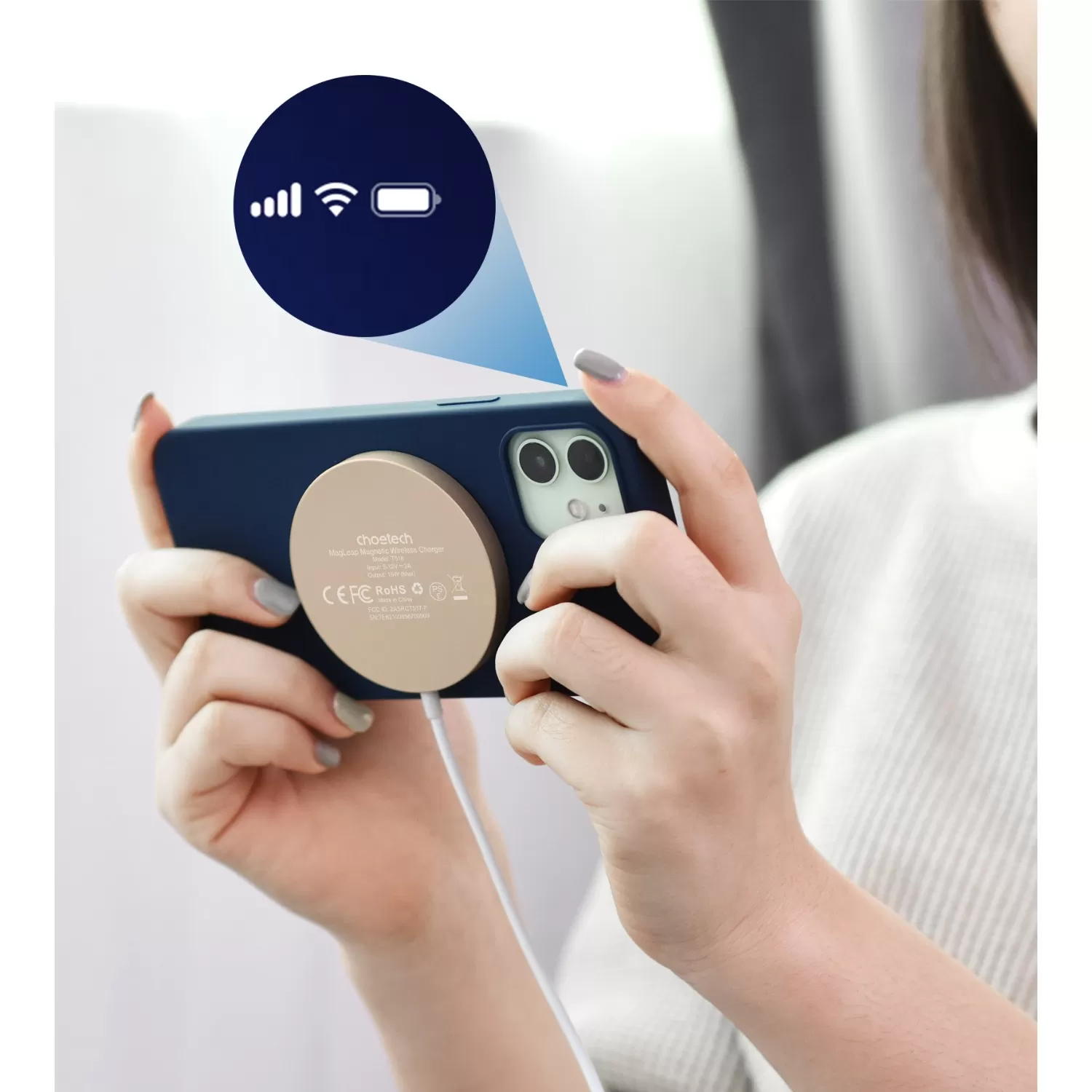 Choetech 15W Magnetic Wireless Charging Pad - Rose Gold - Image 3