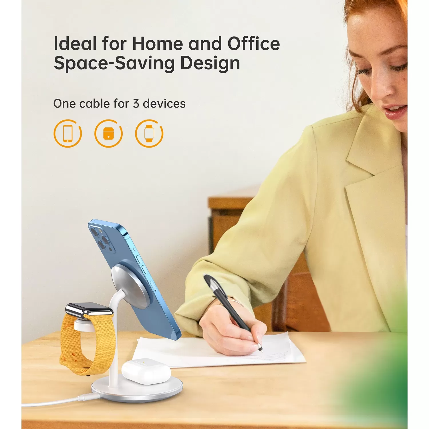 Choetech 15W 3-in-1 Magnetic Wireless Charger - White - Image 10