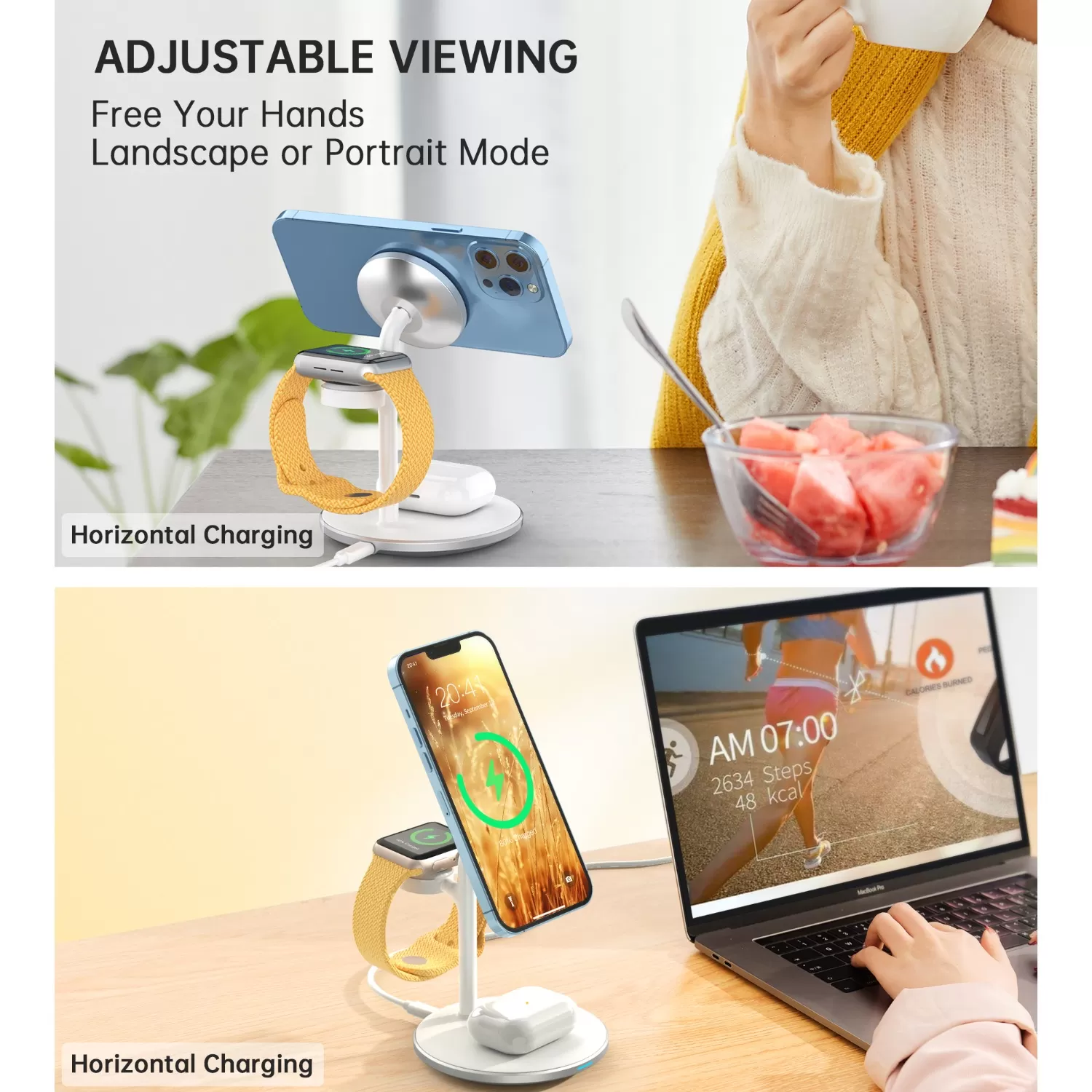 Choetech 15W 3-in-1 Magnetic Wireless Charger - White - Image 4