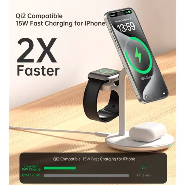 Choetech 15W Fast Wireless Charger - Charging Stand - White - Image 7