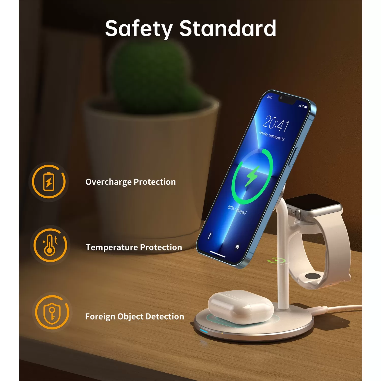 Choetech 15W 3-in-1 Magnetic Wireless Charger - White - Image 9