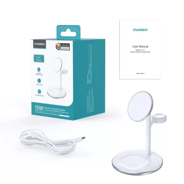 Choetech 15W Fast Wireless Charger - Charging Stand - White - Image 11