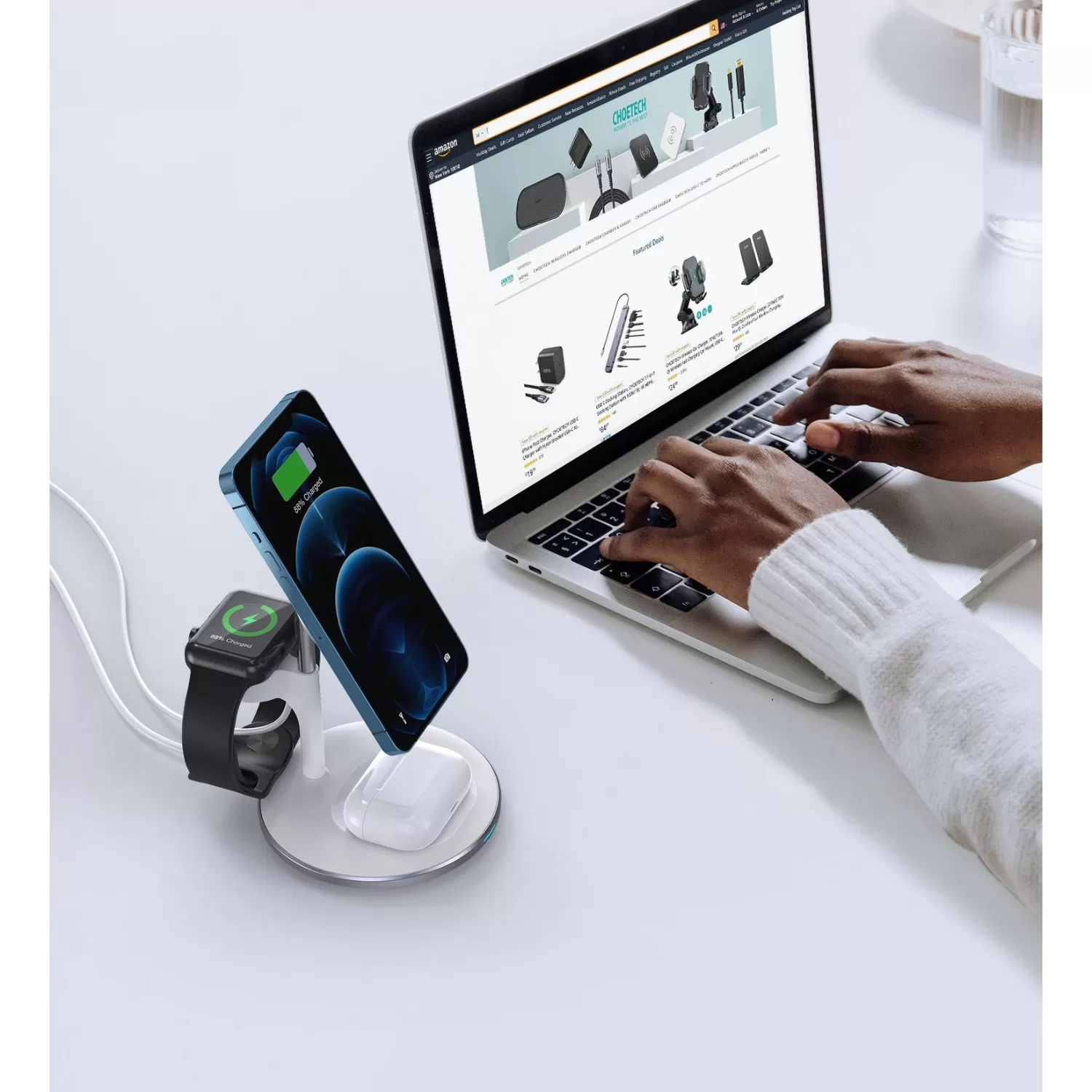 Choetech 15W Magnetic Wireless Charger - White - Image 4