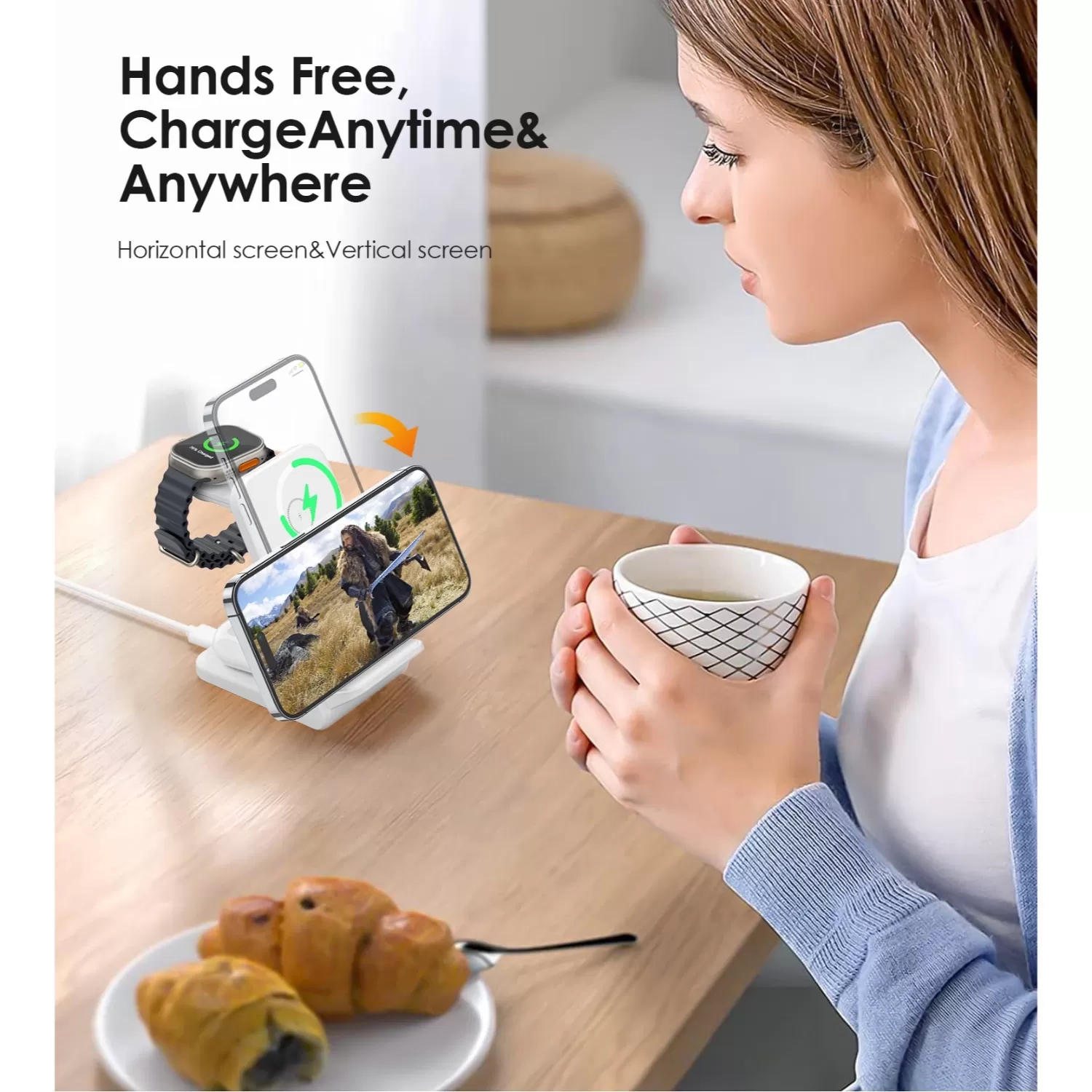 Choetech 15W 3-in1 Magnetic Wireless Charger - White - Image 4