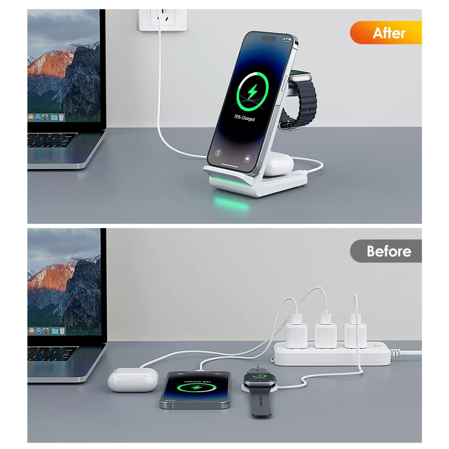 Choetech 15W 3-in1 Magnetic Wireless Charger - White - Image 6