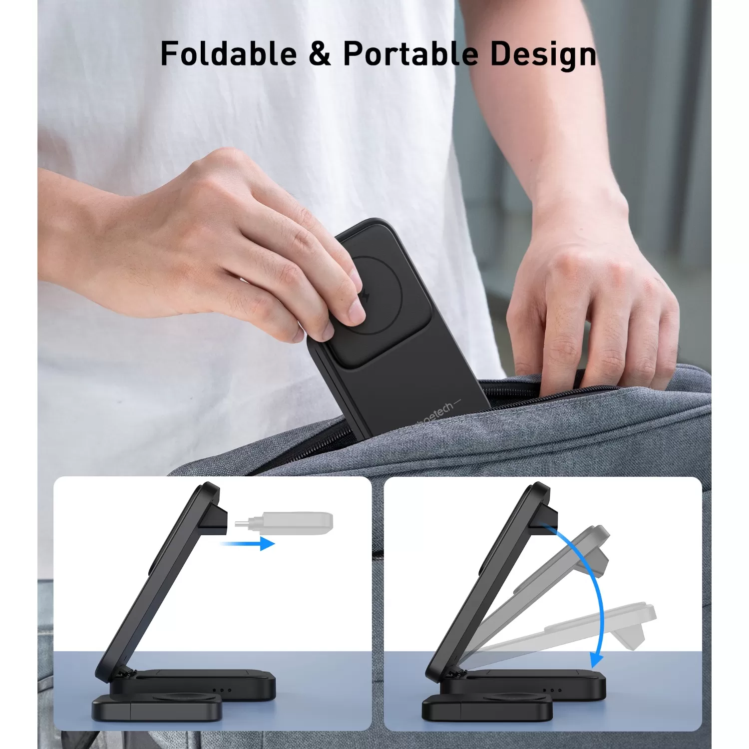 Choetech 15W 3-in-1 Magnetic Wireless Charger - Black - Image 9