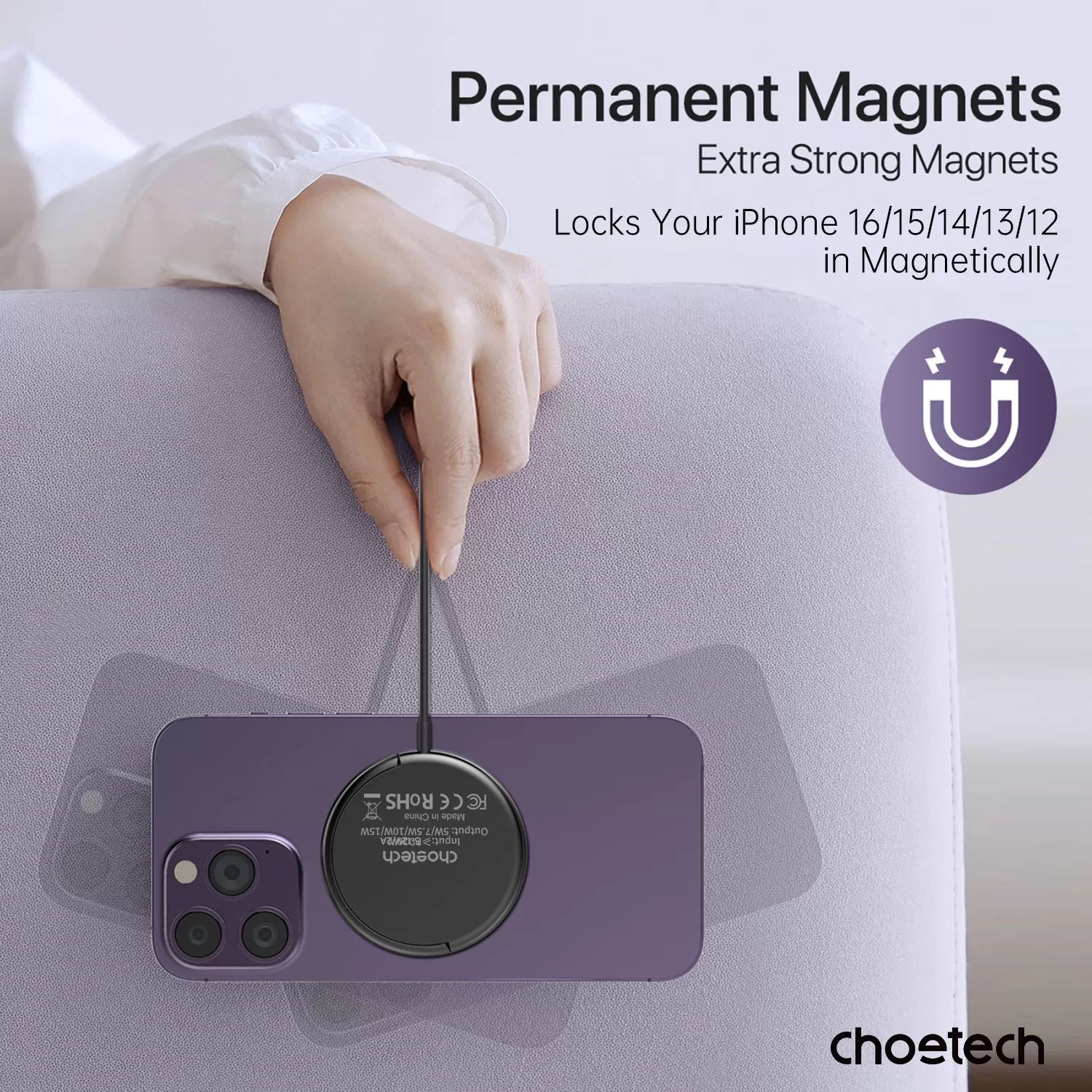 Choetech 15W Magnetic Wireless Charger - Black - Image 4