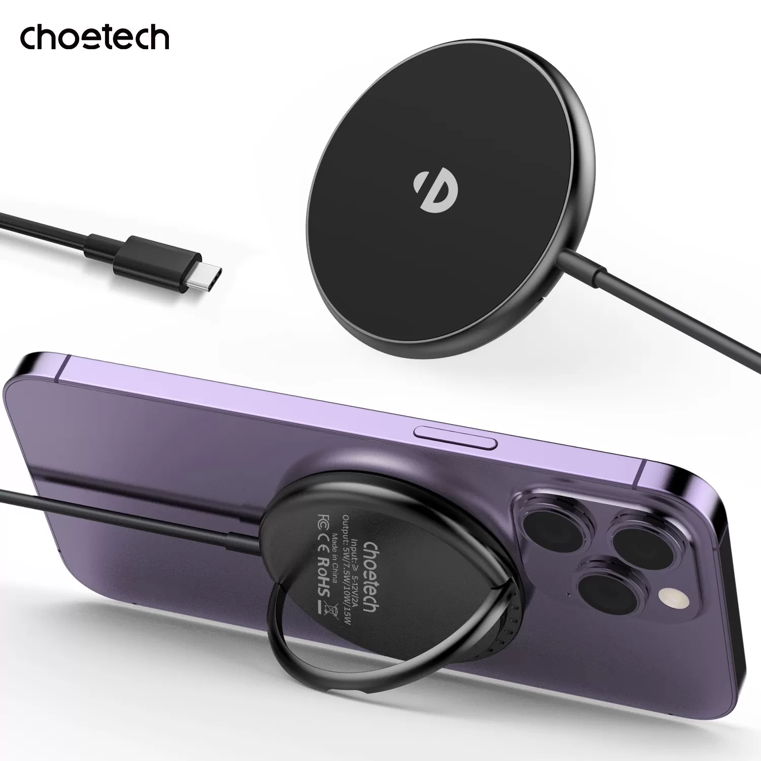 Choetech 15W Magnetic Wireless Charger - Black - Image 5