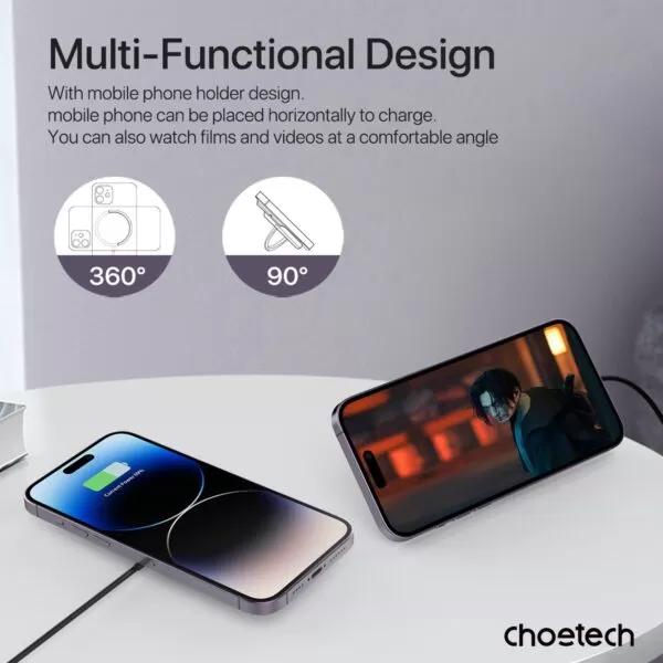 Choetech 15W Fast Wireless Charger With Stand - Black - Image 9