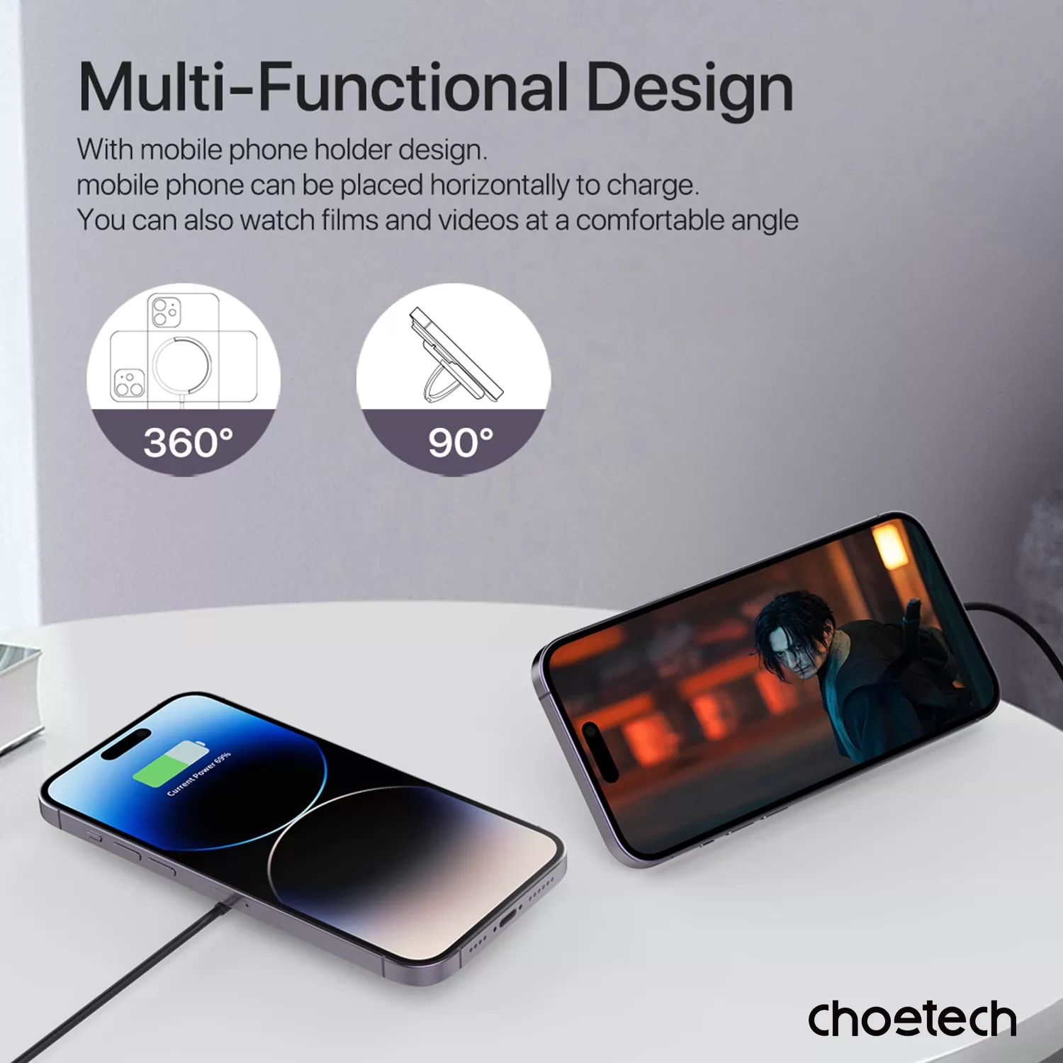 Choetech 15W Magnetic Wireless Charger - Black - Image 9