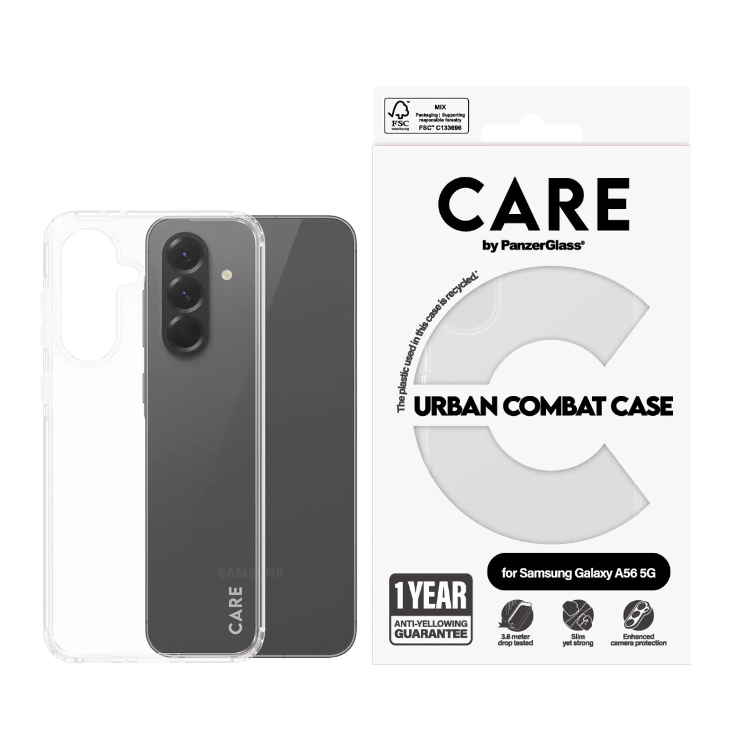 Front view of the PanzerGlass Urban Combat case for Samsung Galaxy A56 in clear
