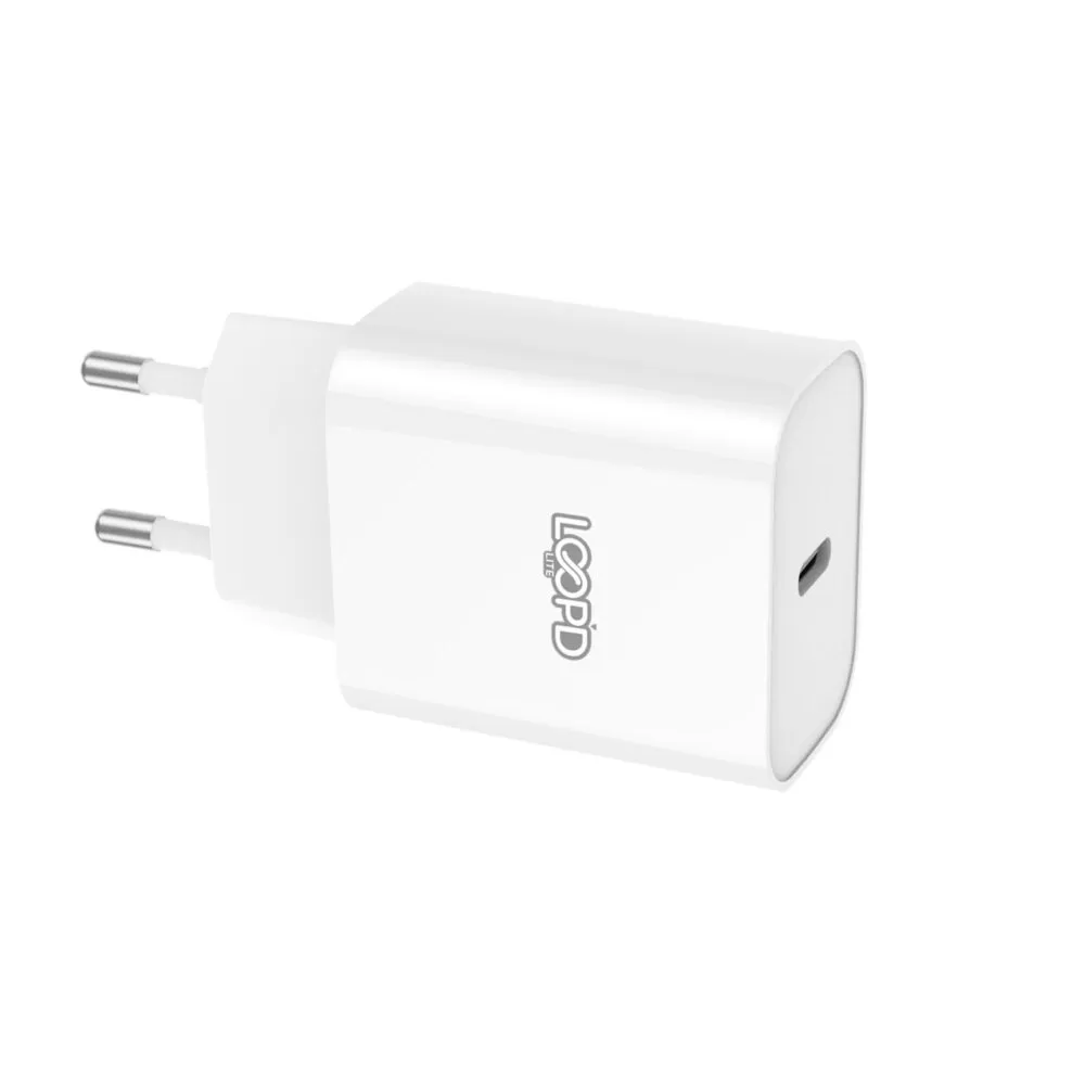 This LOOPD Lite 20W 1 Port PD Wall Charger has over-current, over-voltage and short-circuit protection. Perfect for home or office use.