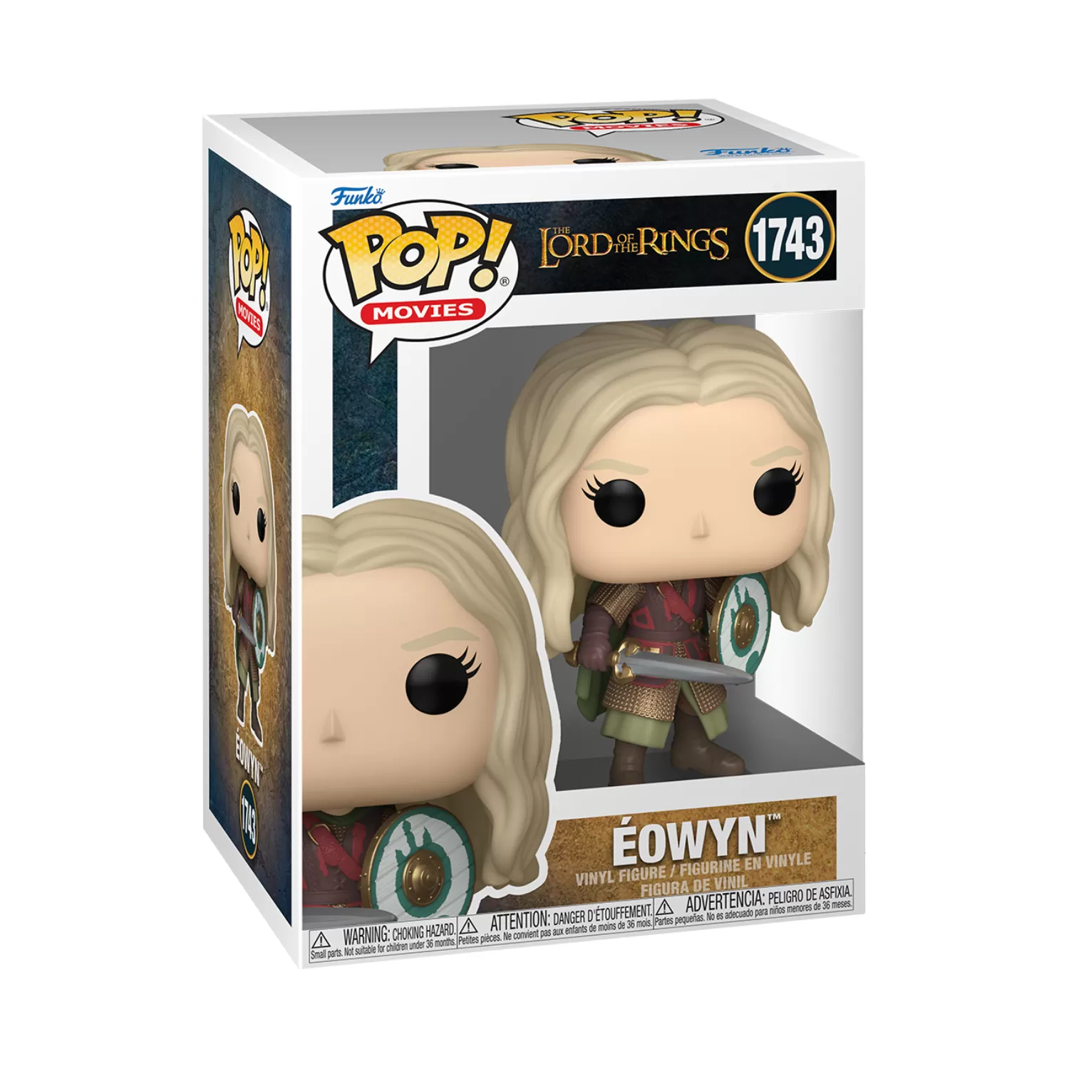 In-box view of Funko Pop Eowyn #1743 figurine from The Lord of the Rings