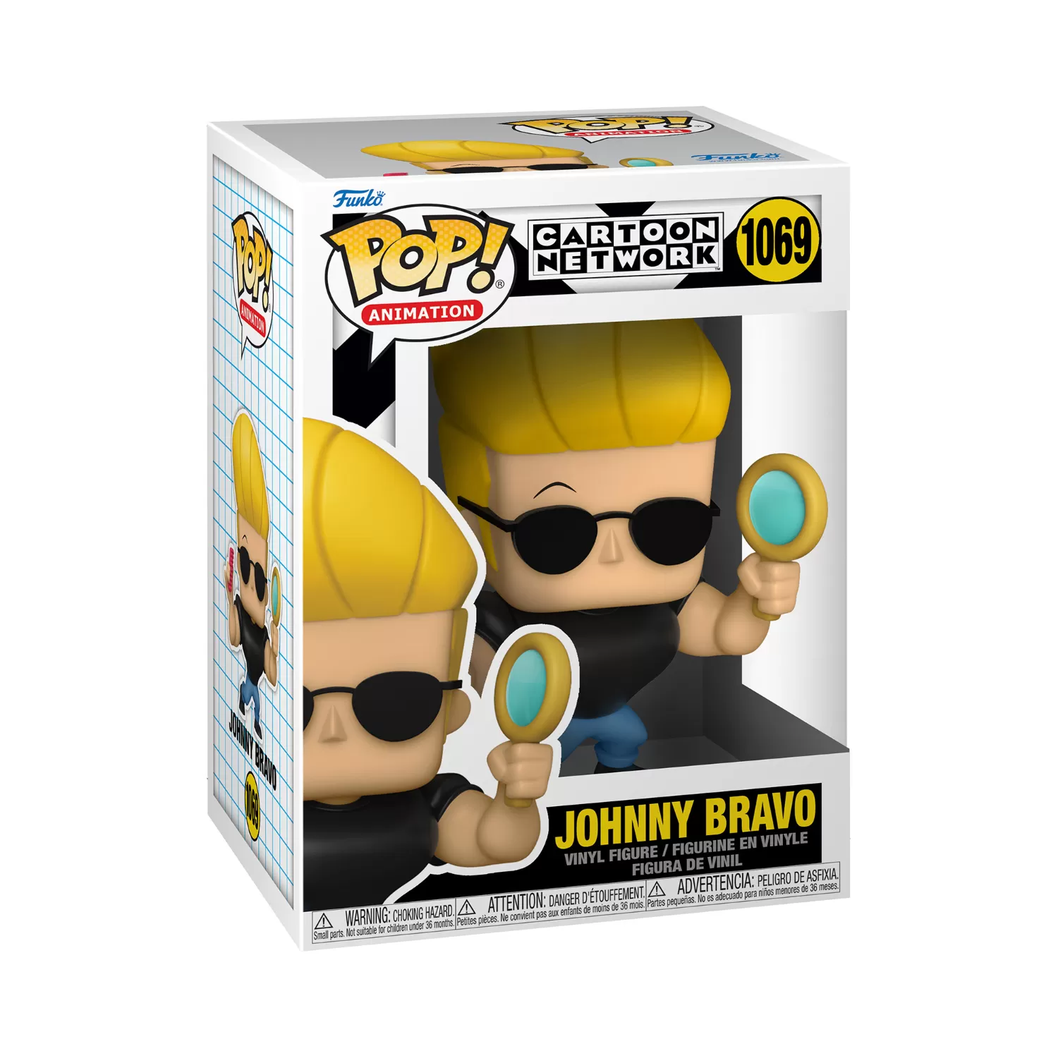 In-box view of Funko Pop Johnny Bravo #1069 figurine from Cartoon Network