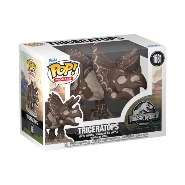 Front view of the Jurassic Park Triceratops Fossil Funko Pop Vinyl Figure in its display box.