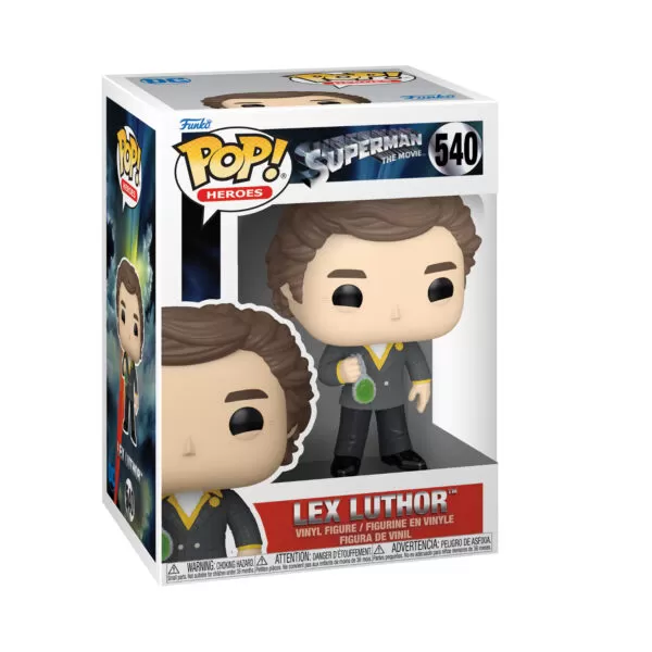 Front view of the Superman Funko Pop Lex Luthor with Kryptonite Necklace Vinyl Figure #540 in its packaging.