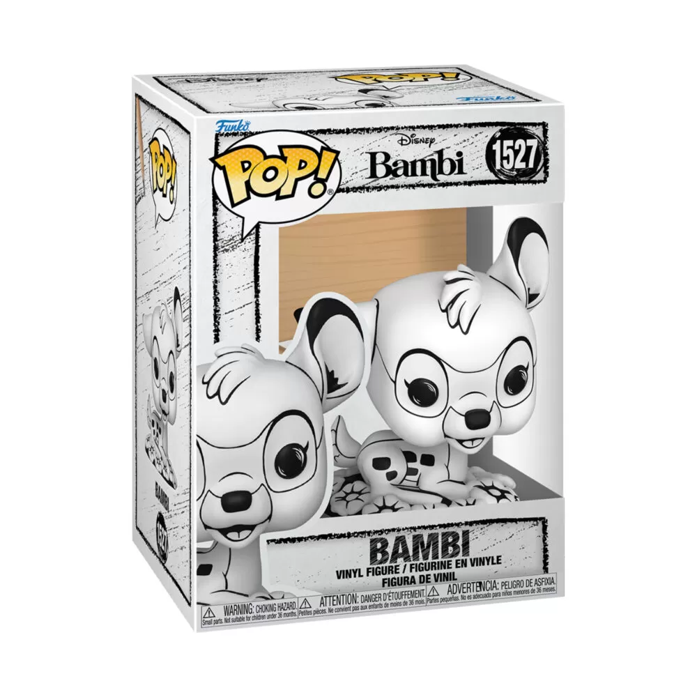 Front view of the Bambi Sketched Funko Pop Vinyl Figure in a window display box.