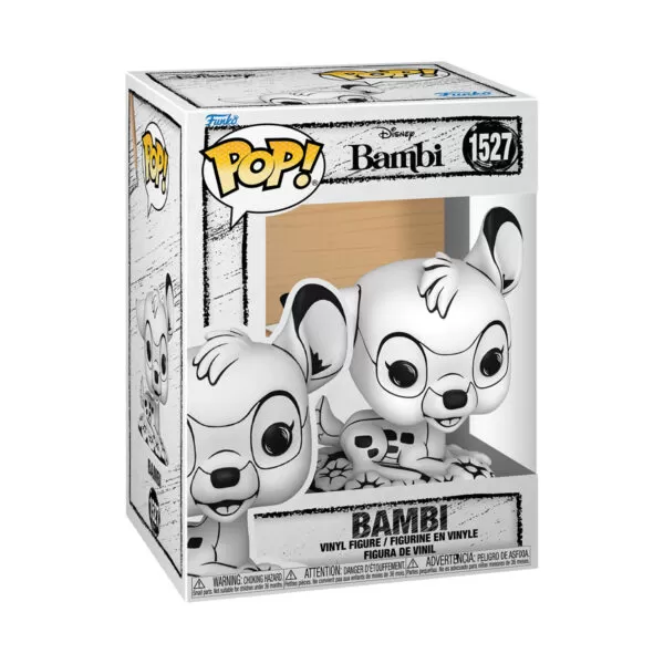 Front view of the Bambi Sketched Funko Pop Vinyl Figure in a window display box.