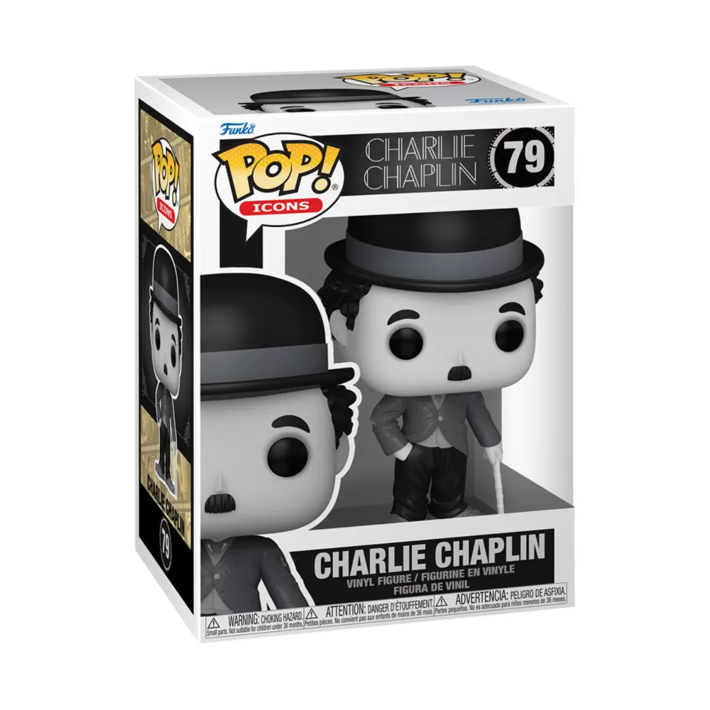 Front view of the Charlie Chaplin Funko Pop Vinyl Figure #79 in its packaging.