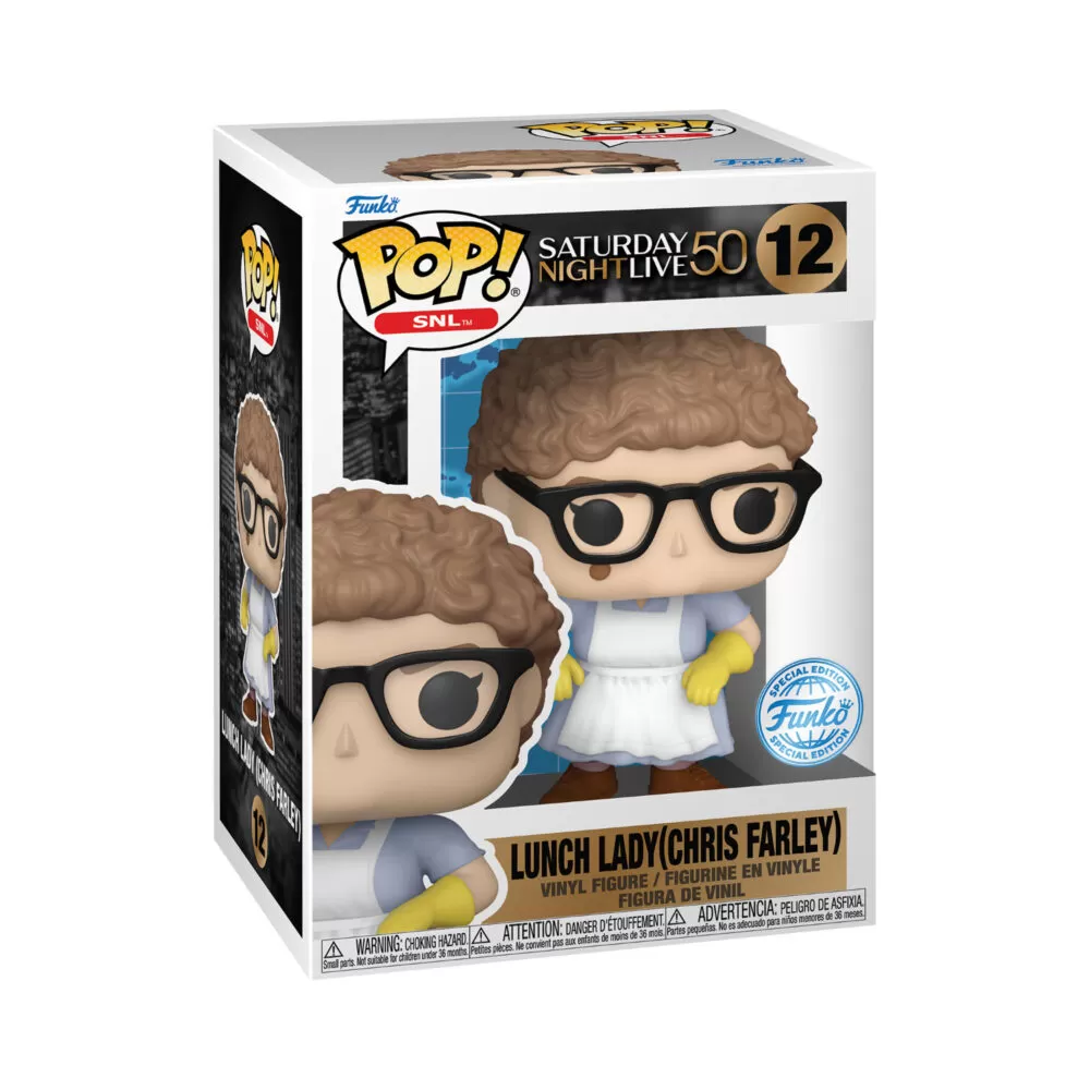 Packaged View of Lunch Lady Chris Farley Funko Pop #12 – SNL Funko Pop Special Edition Figure