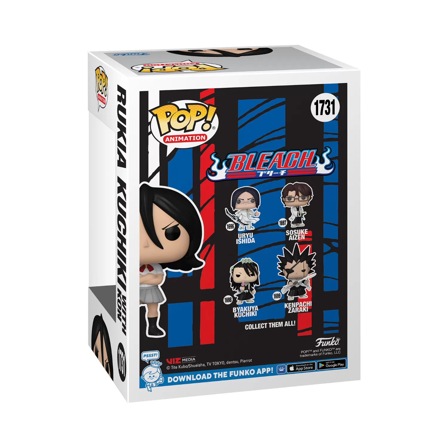 Back view of the Rukia Kuchiki with Kon Special Edition Funko Pop Vinyl Figure in its window display box.