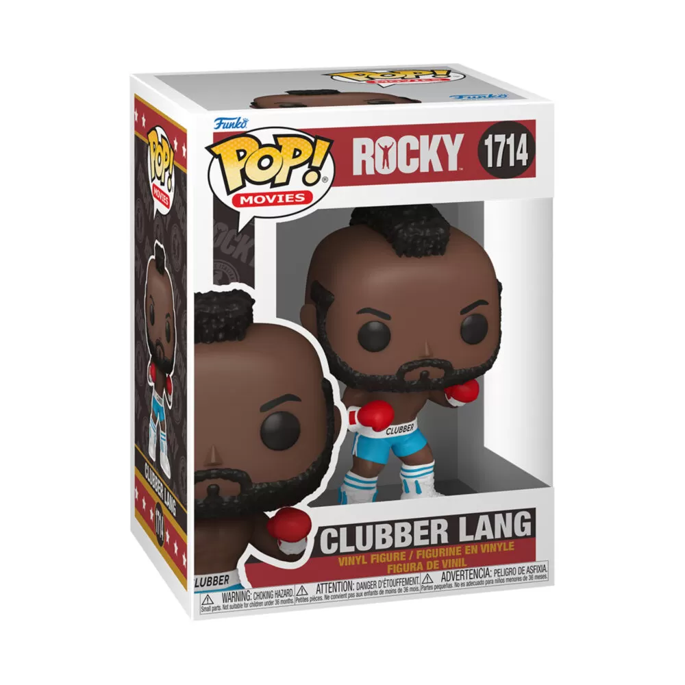 Front view of the Rocky Funko Pop Clubber Lang Vinyl Figure #1714 in original packaging.