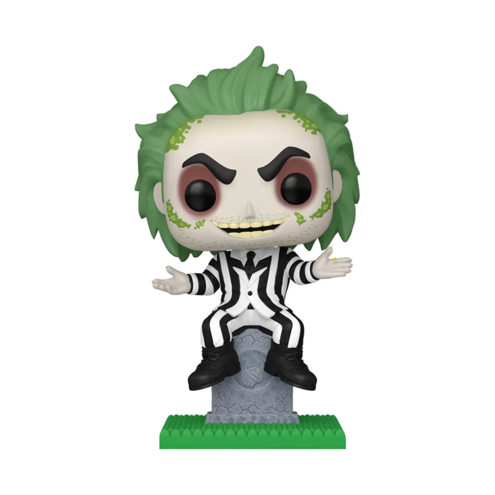 Unboxed Beetlejuice Funko Pop collectable on tombstone vinyl figure #1757, showcasing detailed features.