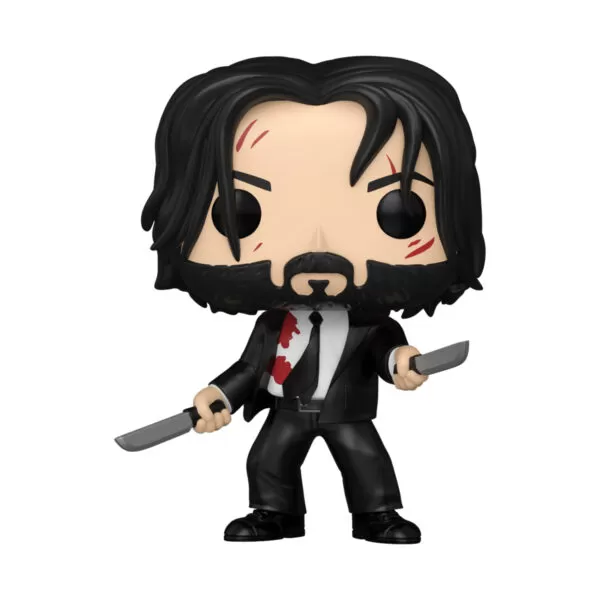 Unboxed John Wick with Dual Knives collectible Funko Pop Vinyl Figure #1763 displaying detailed features.