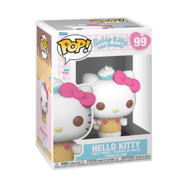 Front view of the Hello Kitty and Friends Funko Pop collectable with ice cream vinyl figure #99 in its original packaging.