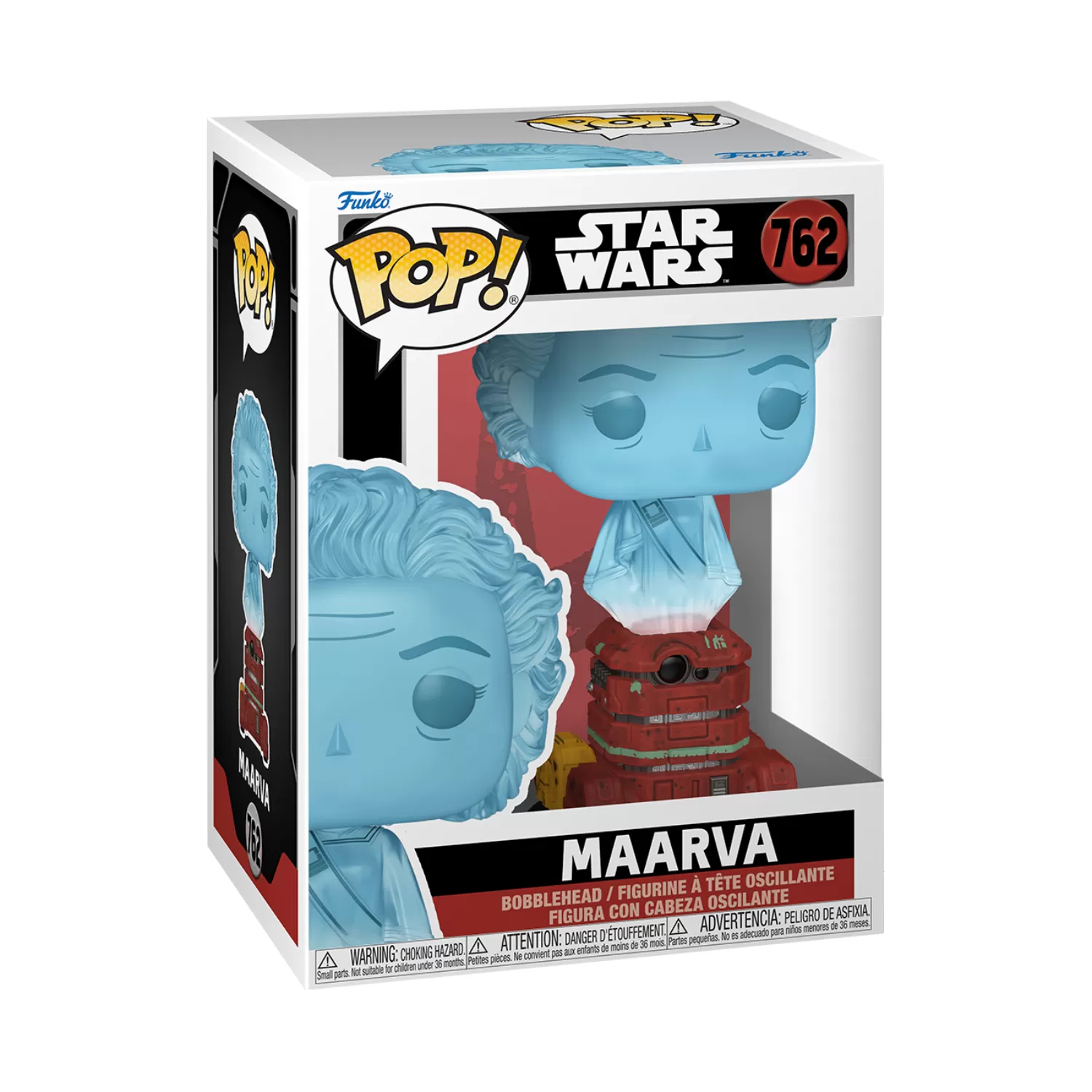 Front view of Funko Pop Maarva #762 figure from Star Wars: Andor inside its original packaging