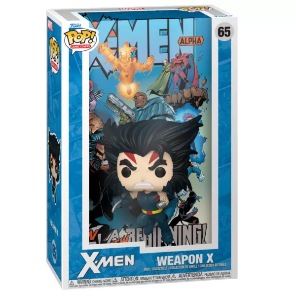 Front view of the Marvel Weapon X Funko Pop collectable Comic Covers X-Men vinyl figure #65 in its original packaging.