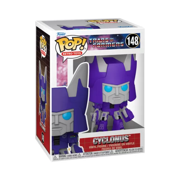 Front view of the Transformers Funko Pop Cyclonus collectible vinyl figure #148 in original packaging.