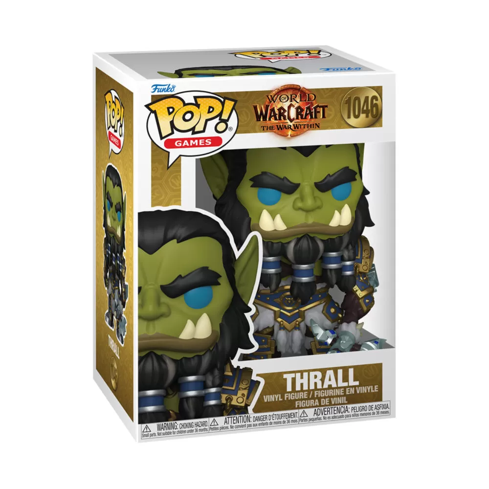 Front view of the World of Warcraft Thrall Funko Pop collectable The War Within vinyl figure #1046 in its original packaging.