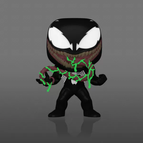 Front view of Venom Funko Pop #1469, a Marvel glowing-in-the-dark vinyl figure.