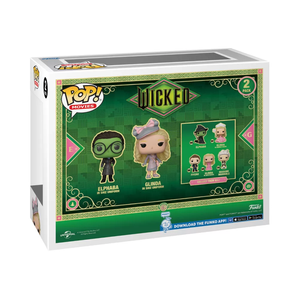 Back view of Elphaba & Glinda Funko Pop 2-Pack, a special edition collectible.