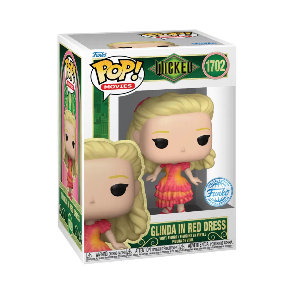 Packaged view of Glinda in Red Dress Funko Pop #1702, a special edition collectible.