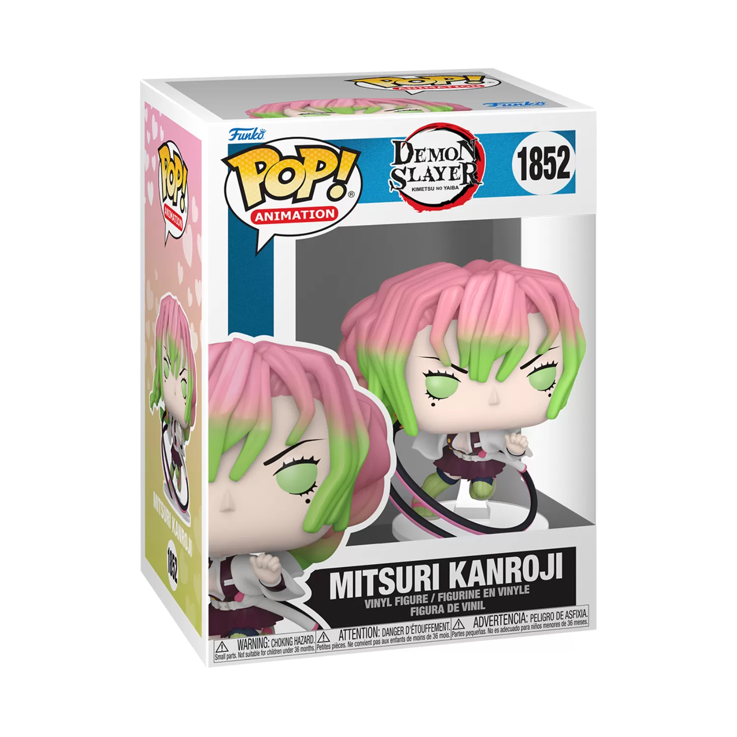 Front view of Funko Pop Mitsuri Kanroji #1852 figure from Demon Slayer inside its original packaging