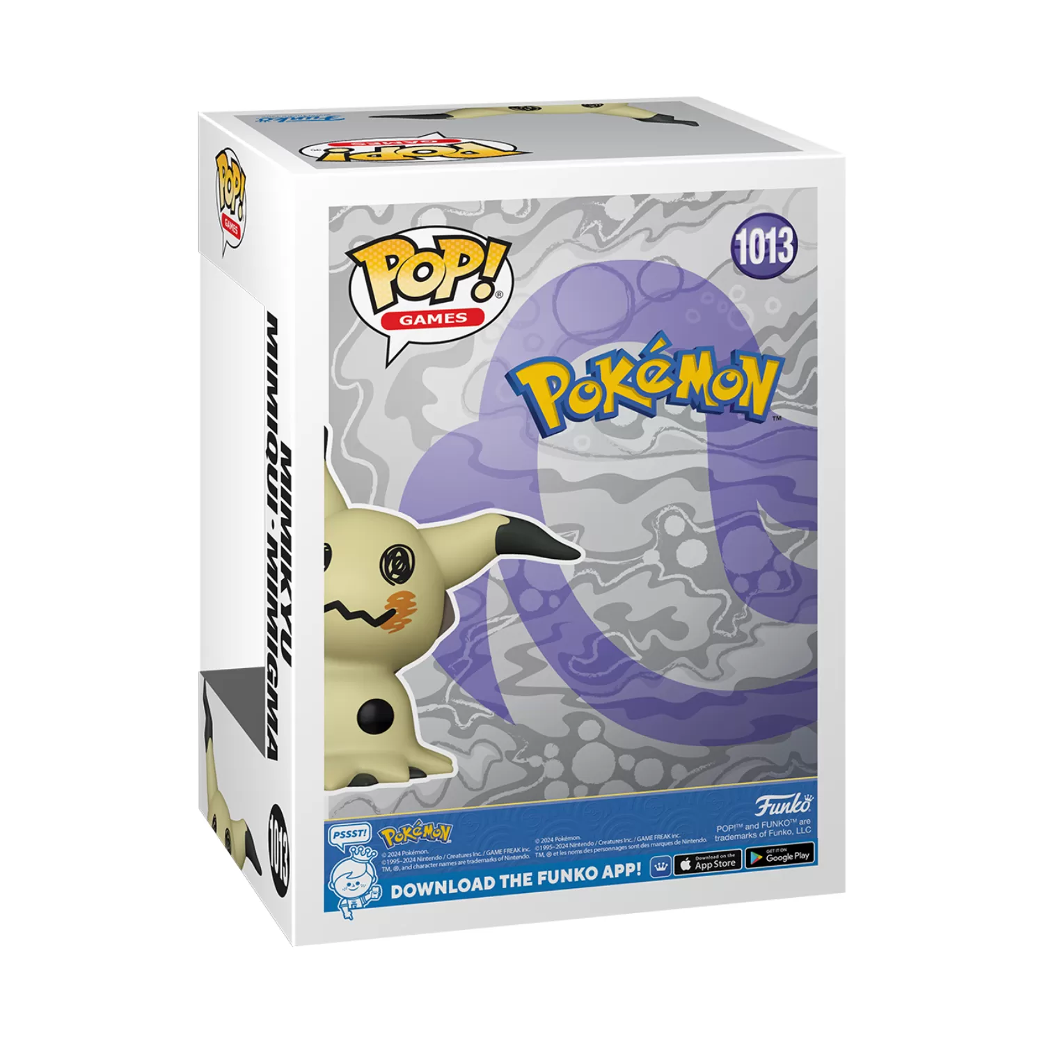 Back profile of the Pokémon Mimikyu Funko Pop packaging.