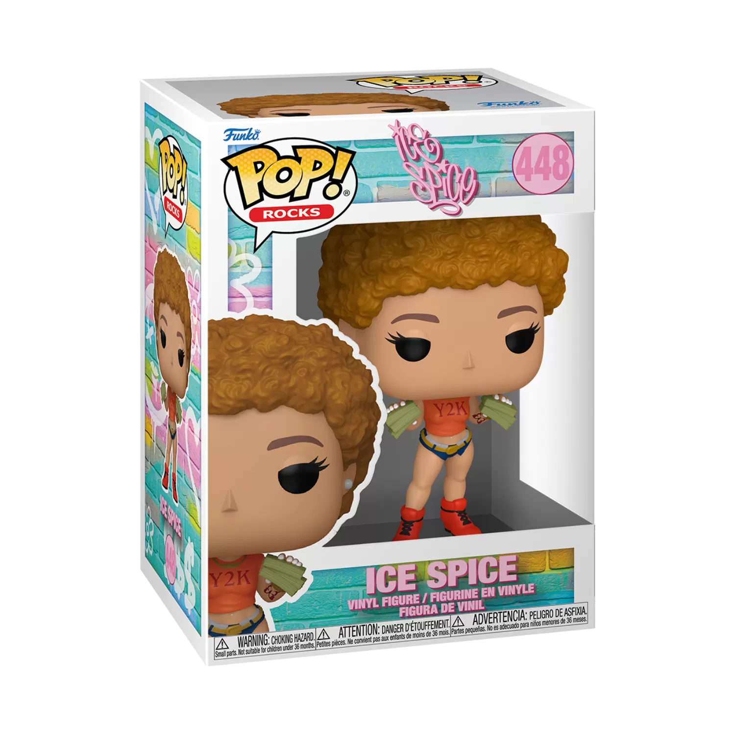 Front view of Funko Pop Ice Spice Y2K #448 figure from the Music Collection inside its original packaging