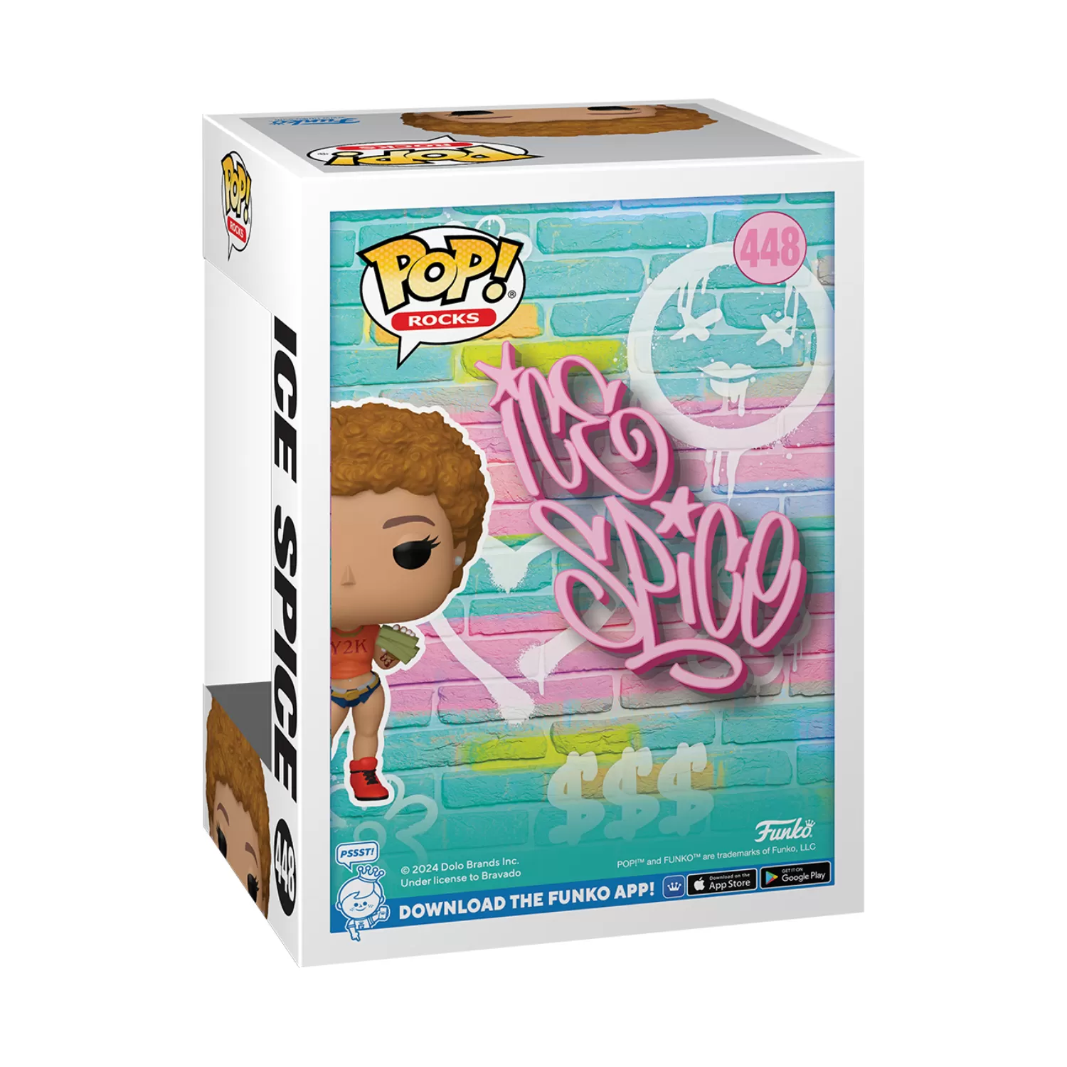 Rear view of the packaging for Funko Pop Ice Spice Y2K #448 from the Music Collection, showcasing additional product details
