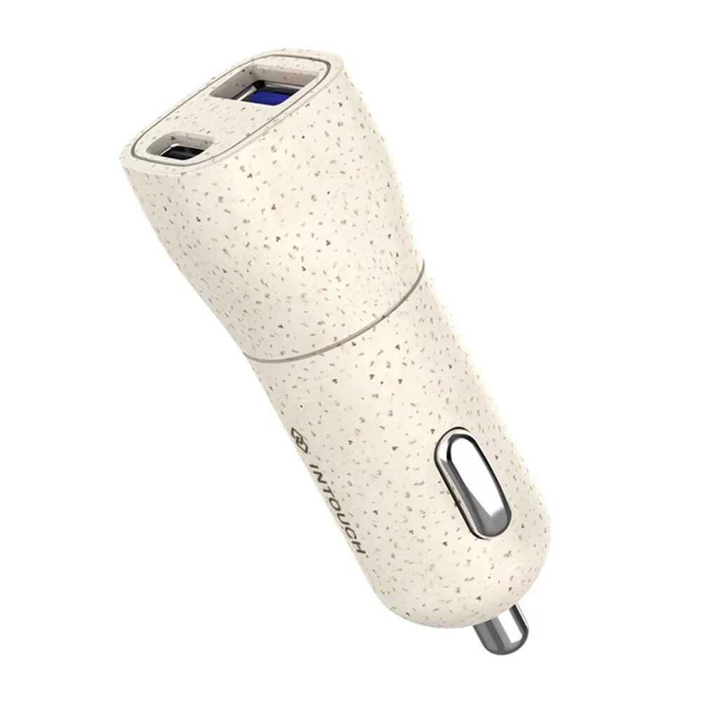 INTOUCH 20W Cigarette Charger - 2 Port Fast Charge - Wheat Straw