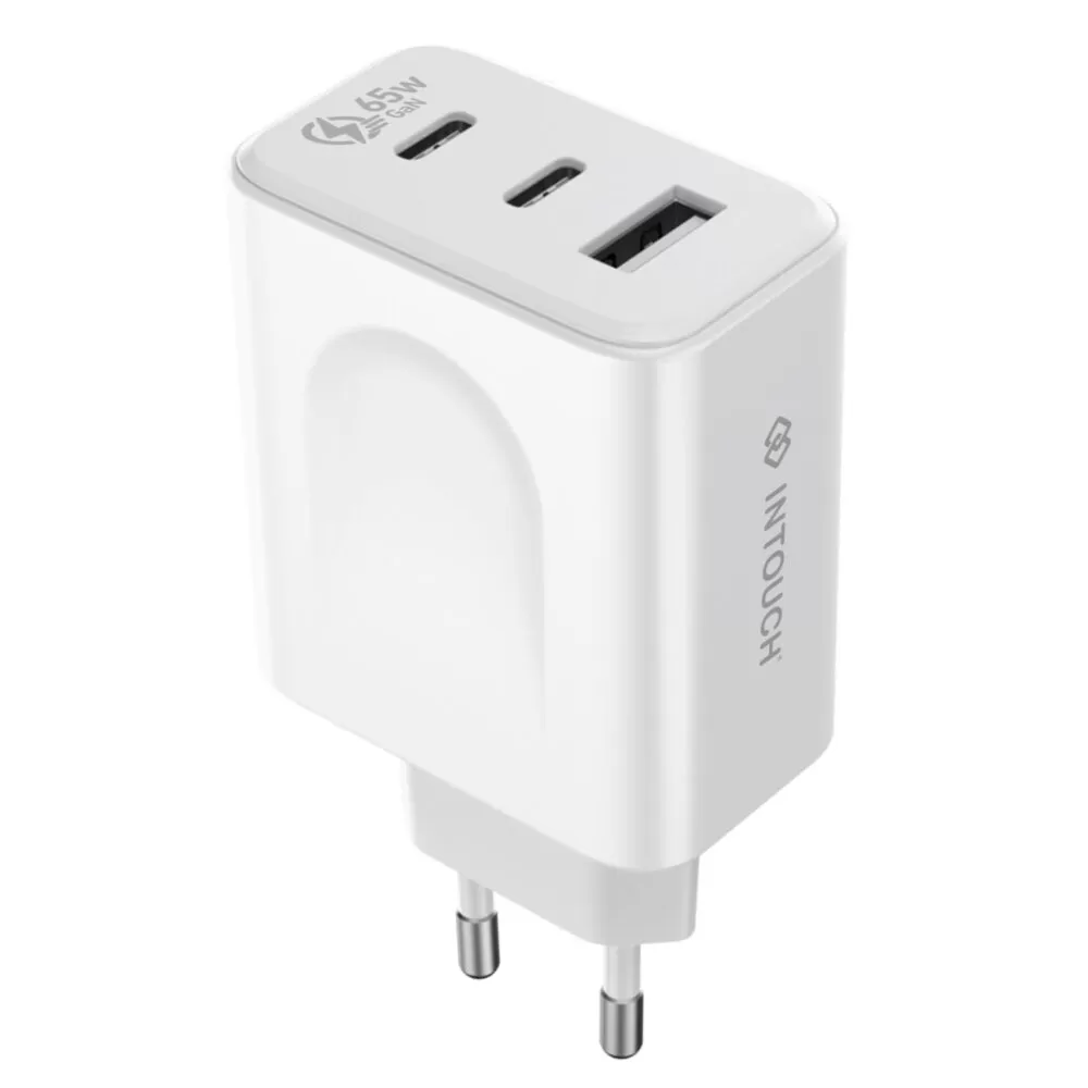 INTOUCH 65W Wall Charger - 3 Port Fast Charger- White