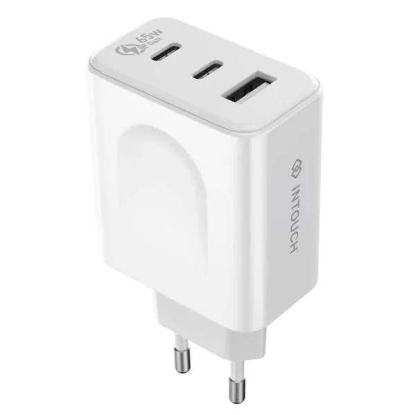 INTOUCH 65W Wall Charger - 3 Port Fast Charger- White