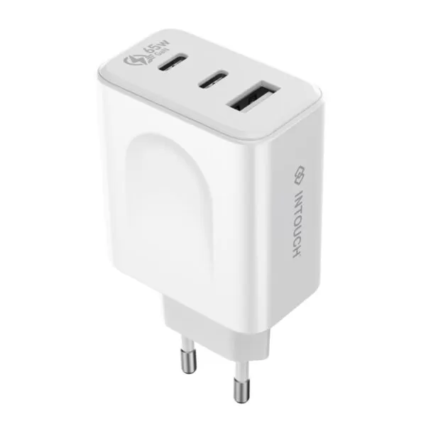 INTOUCH 65W Wall Charger - 3 Port Fast Charger- White - Image 4