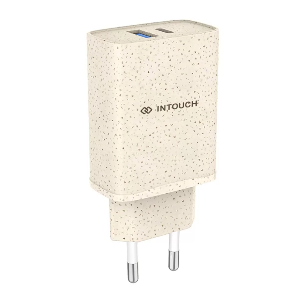 INTOUCH 20W Wall Charger - 2 Port PD Fast Charger - Wheat Straw