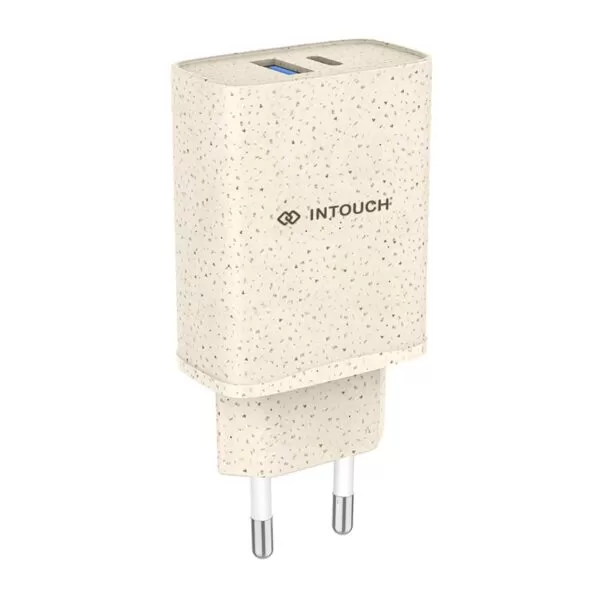INTOUCH 20W Wall Charger - 2 Port PD Fast Charger - Wheat Straw