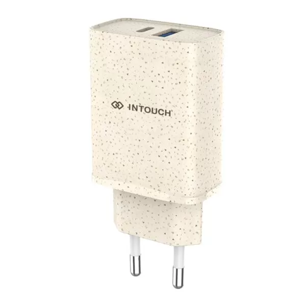 INTOUCH 20W Wall Charger - 2 Port PD Fast Charger - Wheat Straw - Image 2