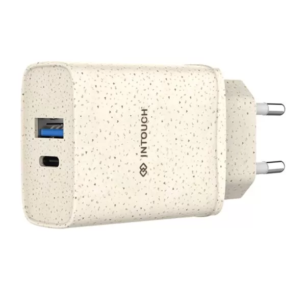 INTOUCH 20W Wall Charger - 2 Port PD Fast Charger - Wheat Straw - Image 4