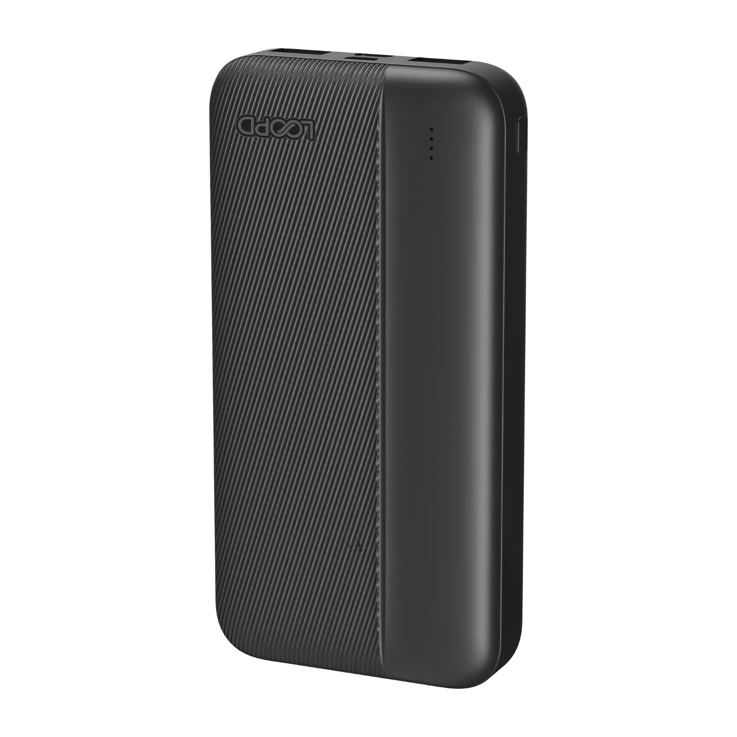 Top view of loopd power bank 20000mAh showing charging ports and LED indicators. A reliable power bank 20000mAh for busy, connected lifestyles.