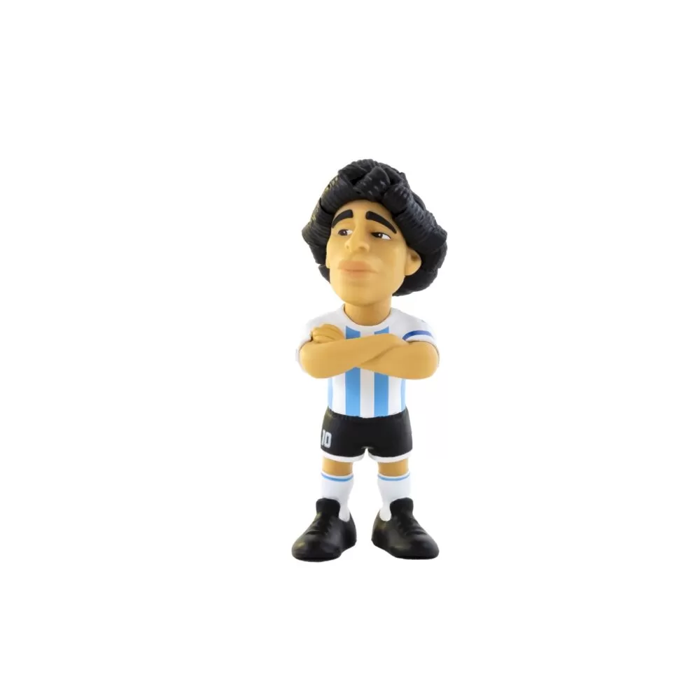 Front view of the Diego Maradona MINIX Figurine, showcasing his Argentina kit, signature pose, and intense expression.